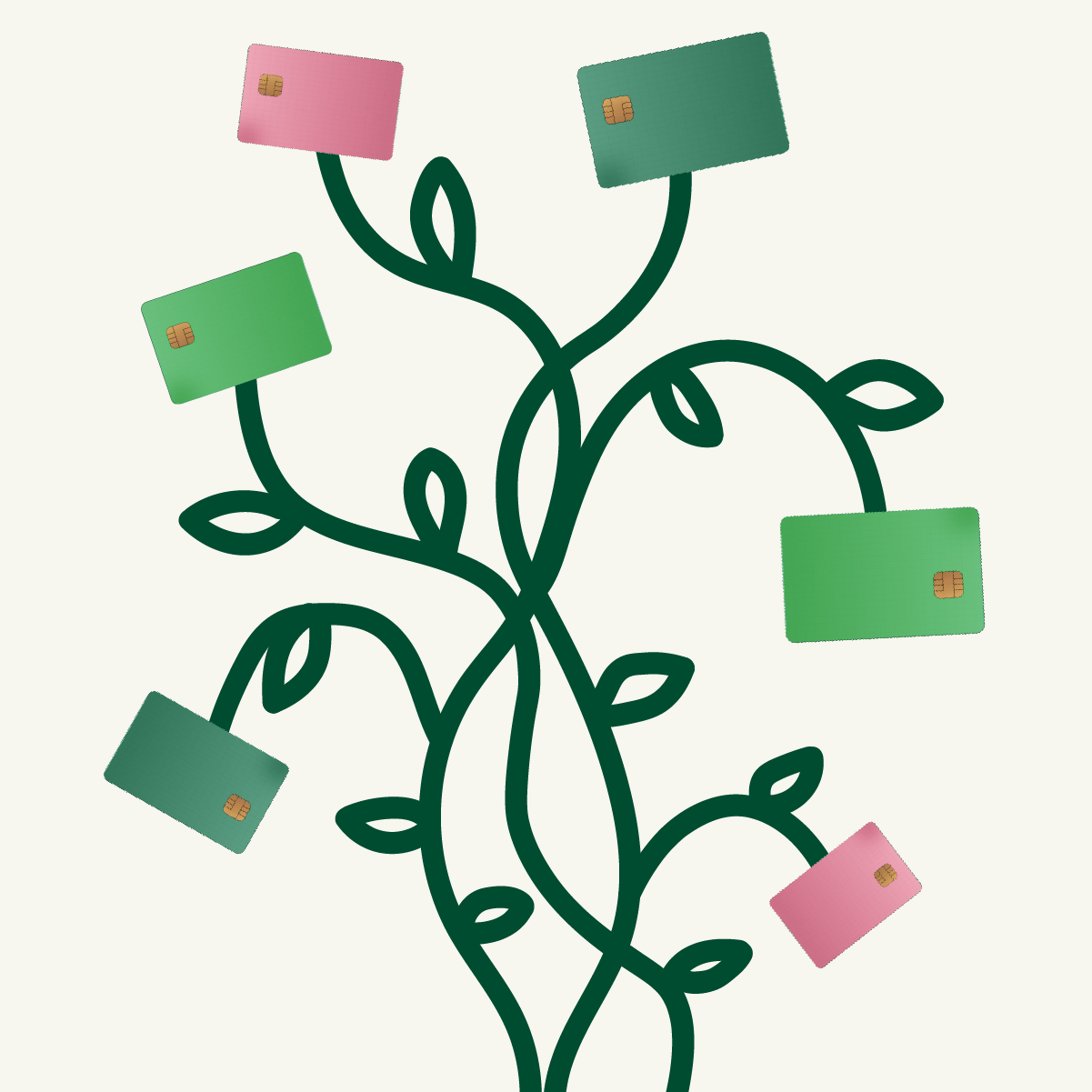 a plant with credit cards as flowers