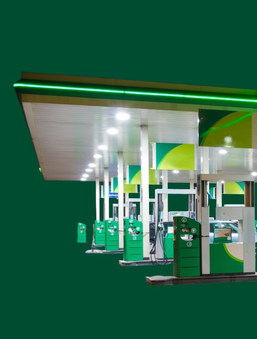 forecourt on green background
