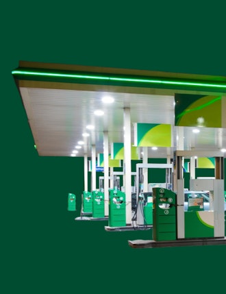 forecourt on green background