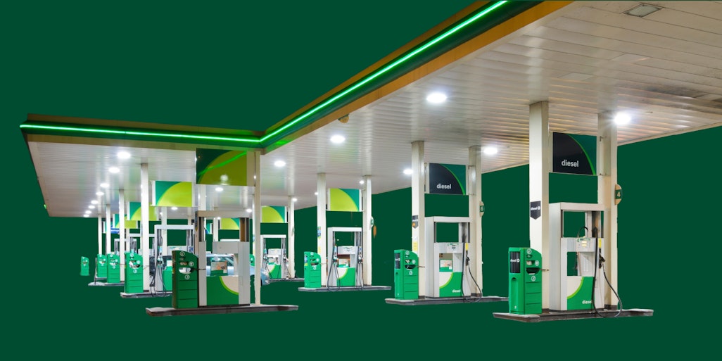 forecourt on green background