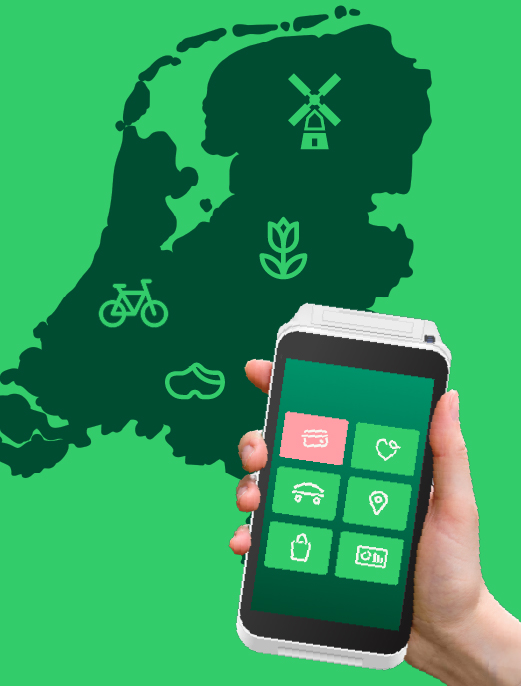 Payment device next to outline of the Netherlands
