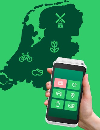 Payment device next to outline of the Netherlands