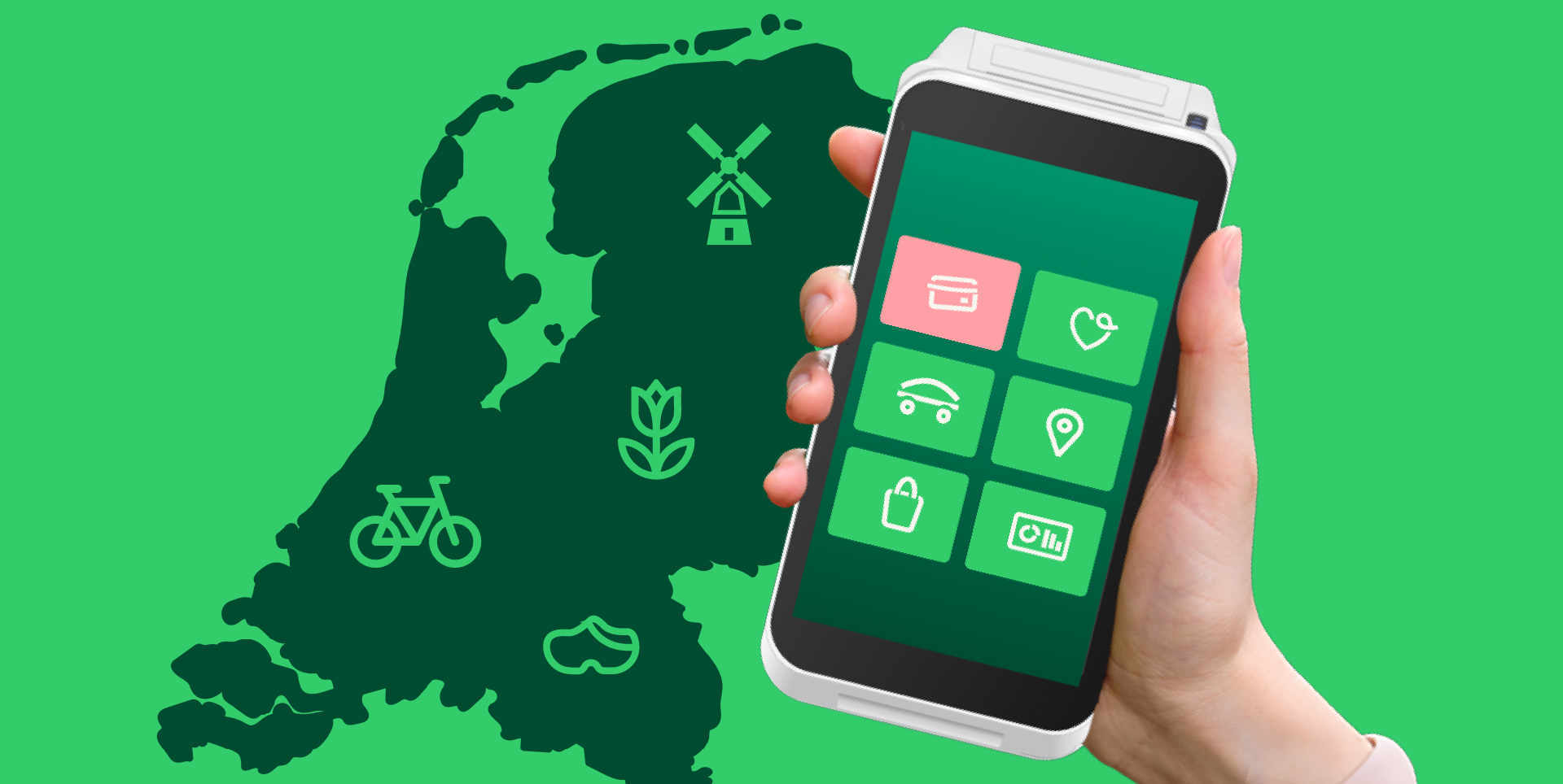 Payment device next to outline of the Netherlands