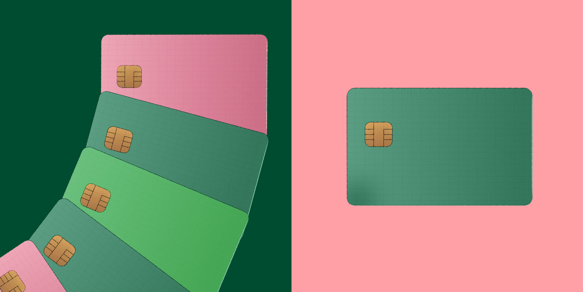 A single card compared to multiple colourful, different cards