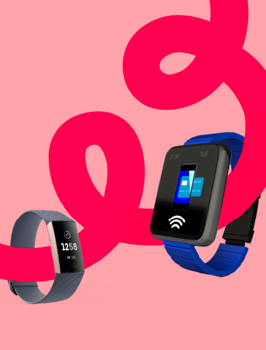 Two different wearable payment devices, smartwatches