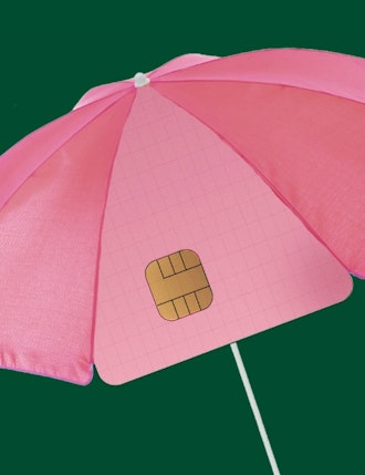 beach umbrella with payment card as a panel