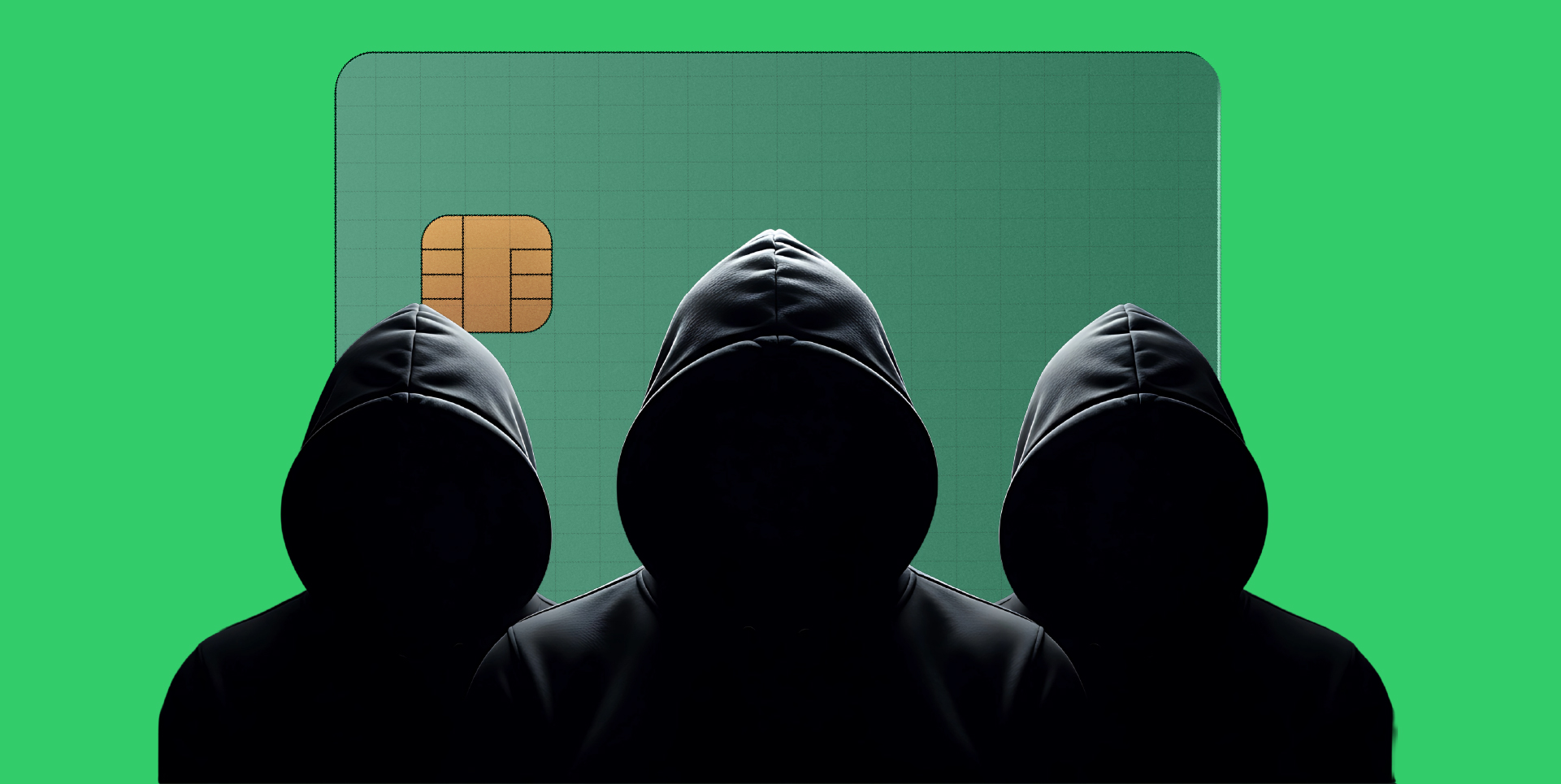 hooded figures in front of payment card