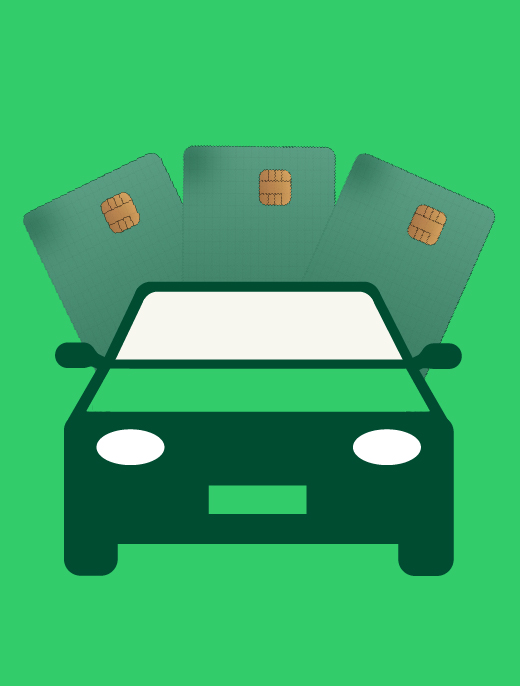 car with payment cards above