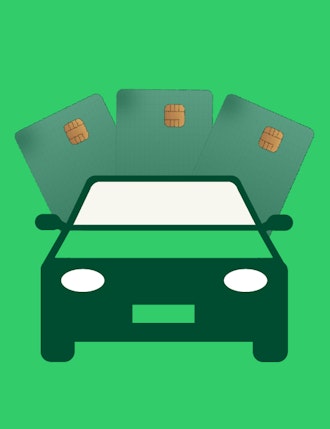 car with payment cards above