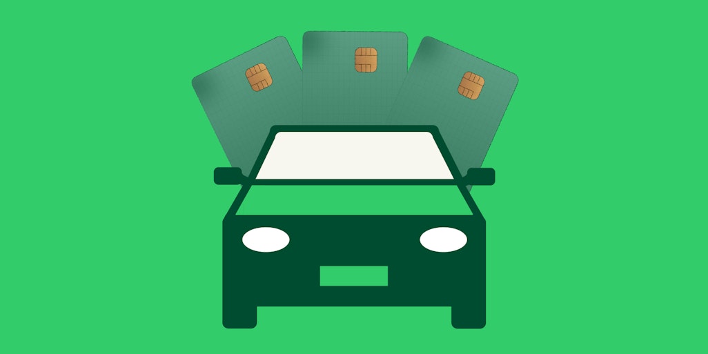 car with payment cards above