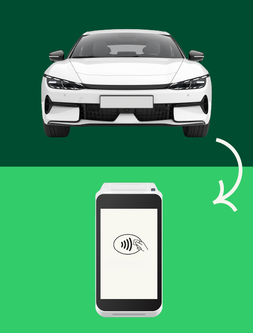 a car next to a payment device