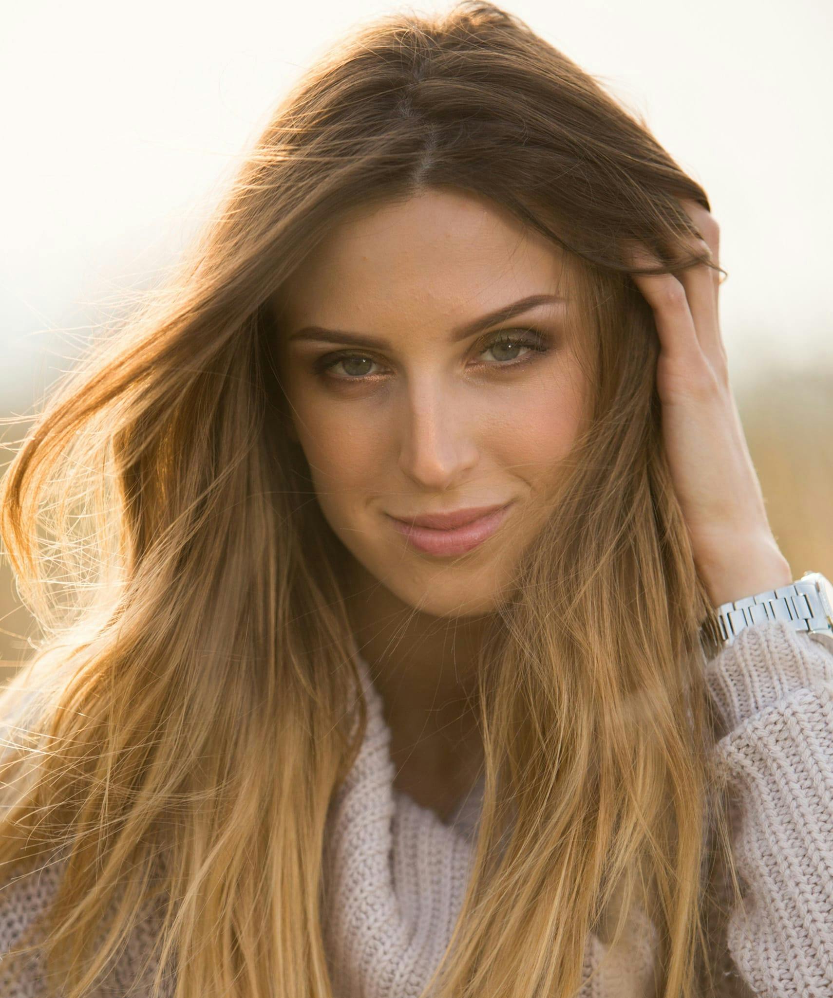 Woman with long hair outside