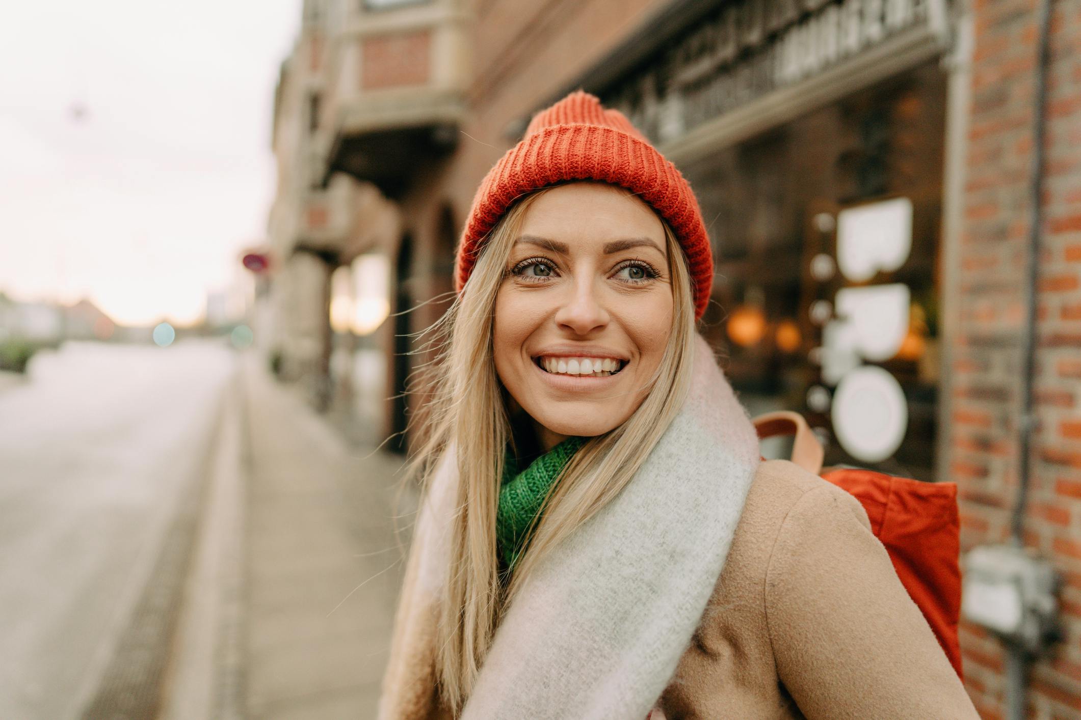 Blond woman in winter attire