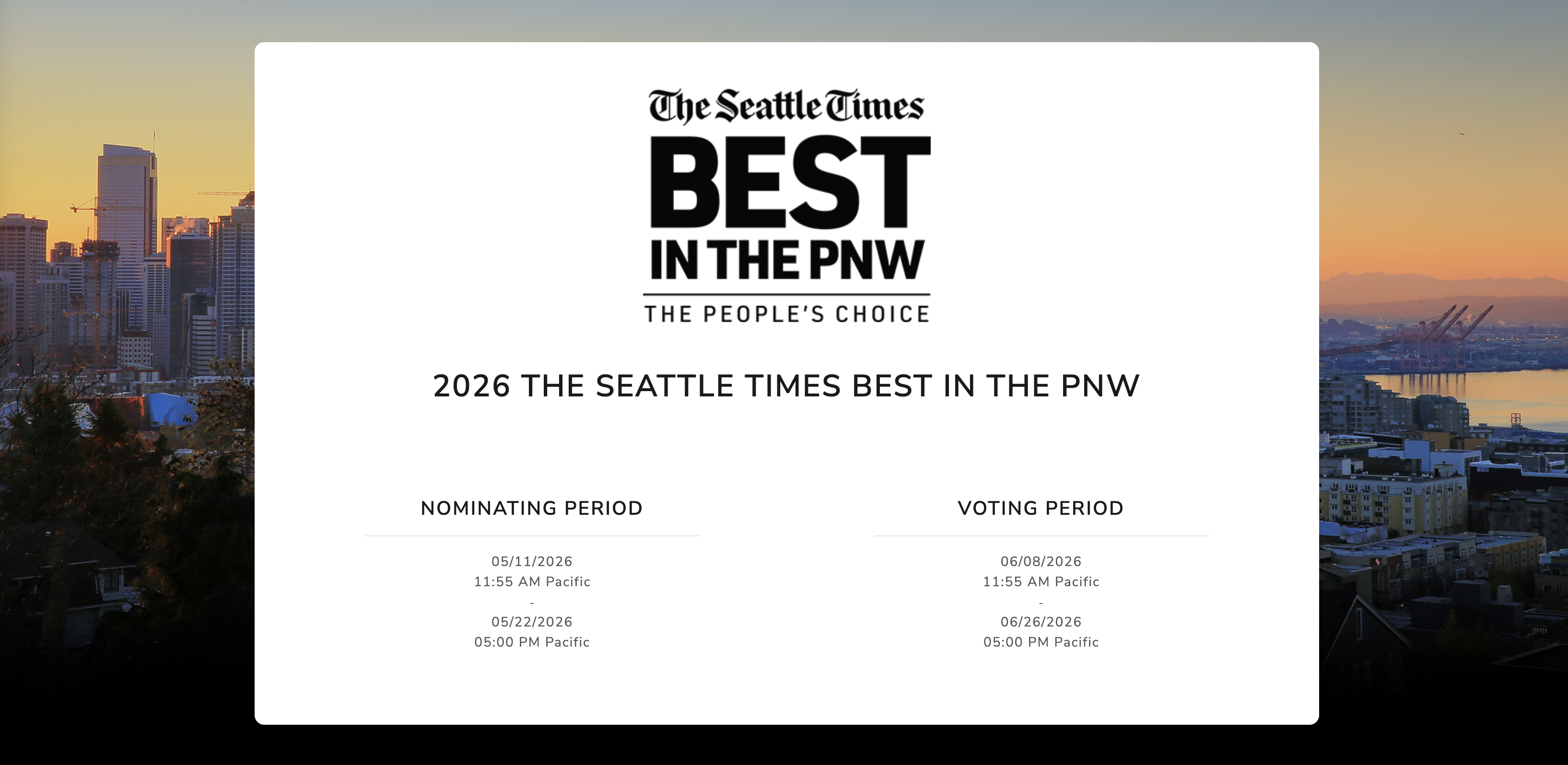 Seattle Times Best in the PNW 2026 People's Choice Award
