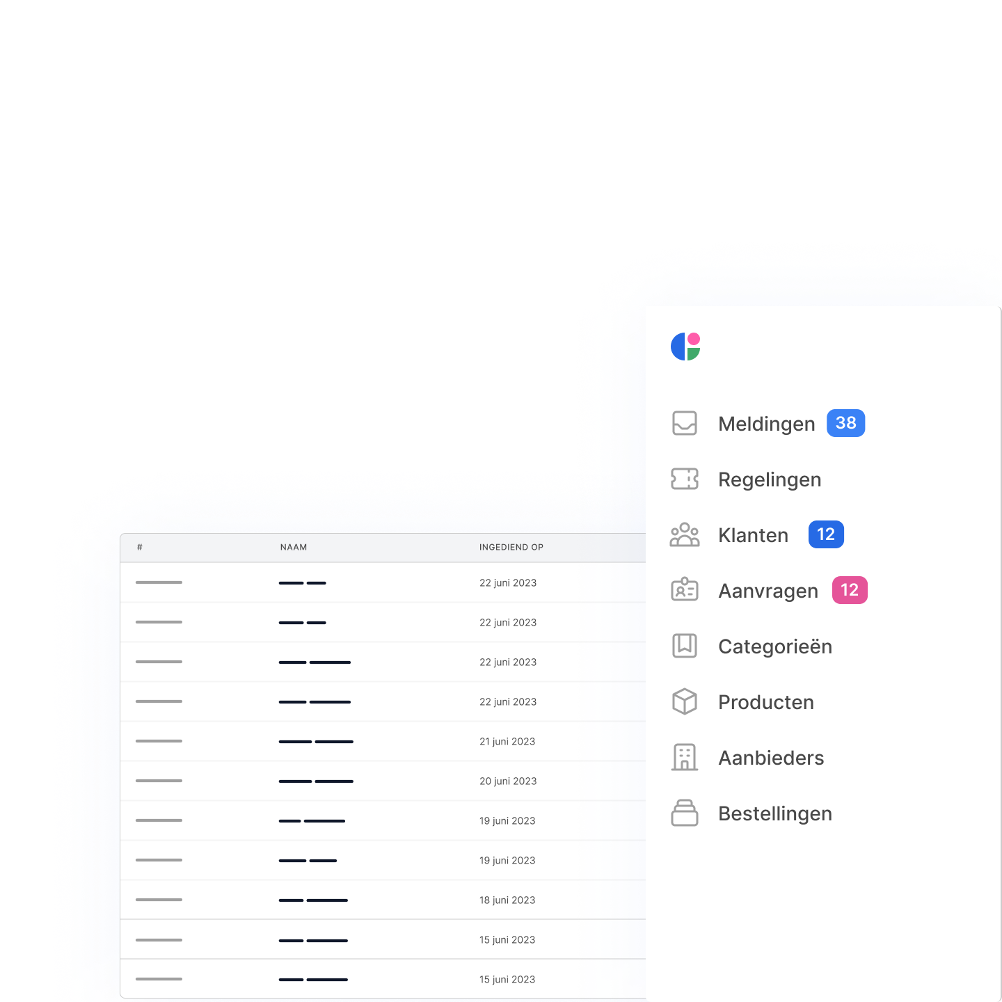 Weergave van het backoffice portal