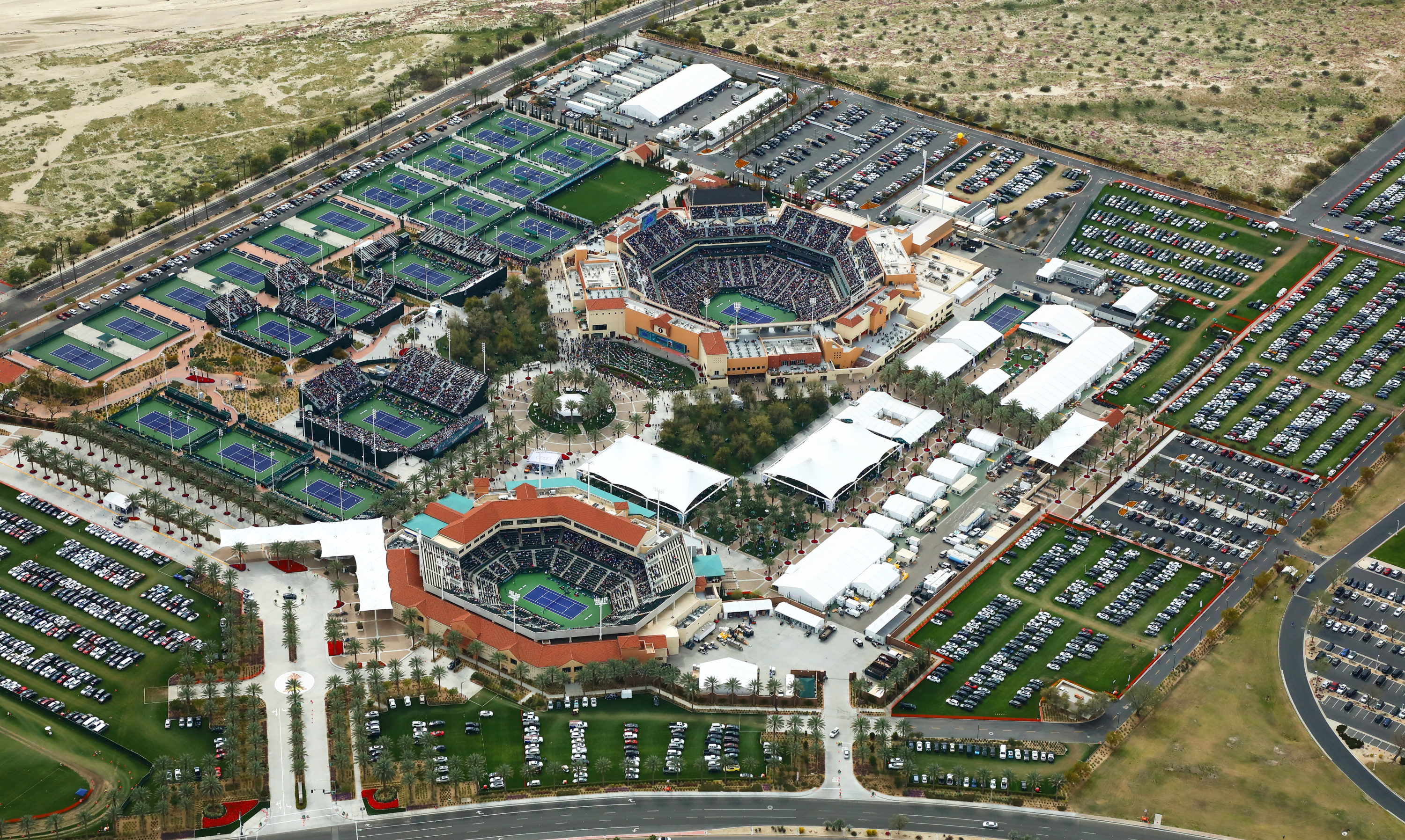 An aerial view of Indian Wells Tennis Garden