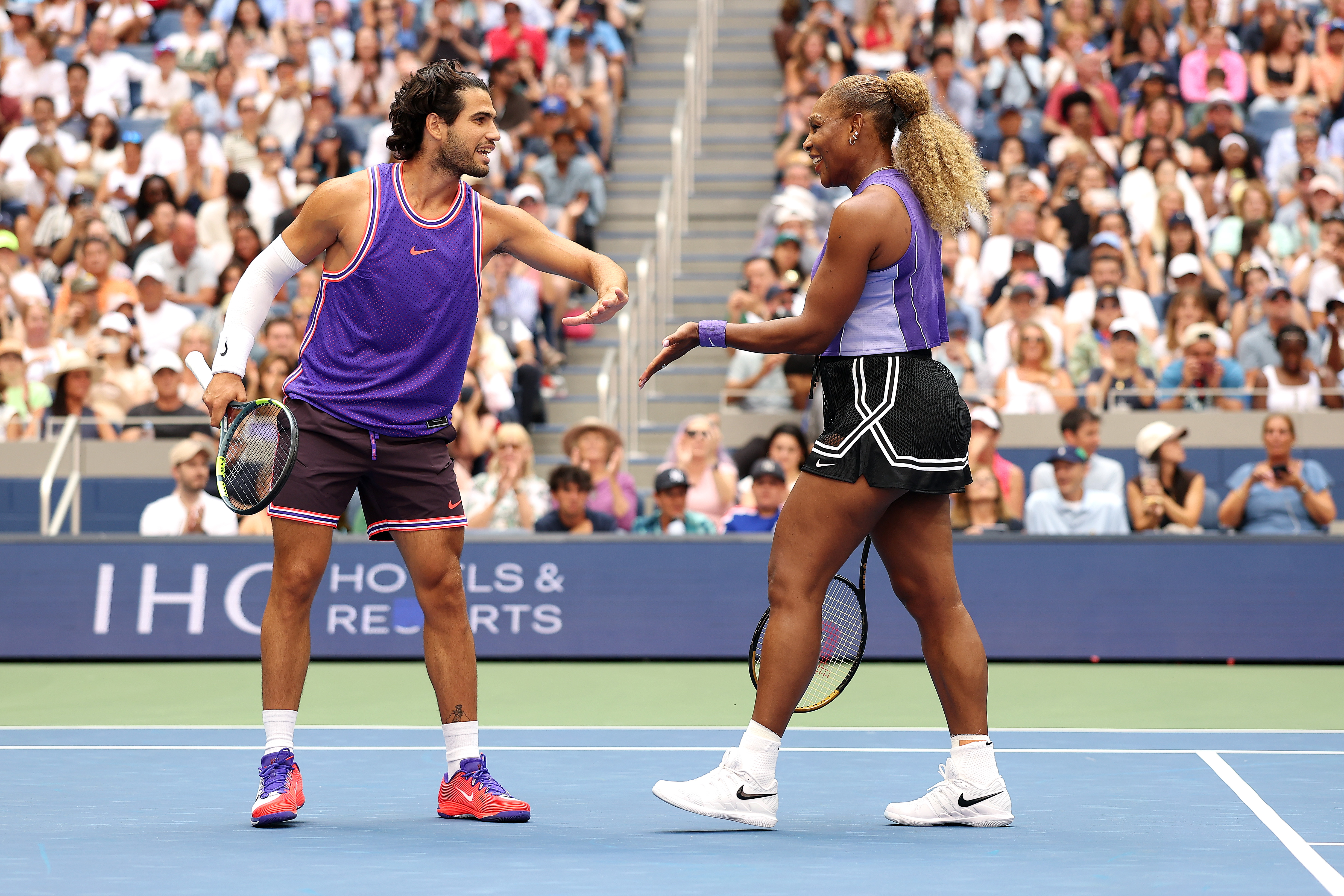 Carlos Alcaraz ended his four-month injury layoff by partnering Serena Williams in the US Open mixed doubles.