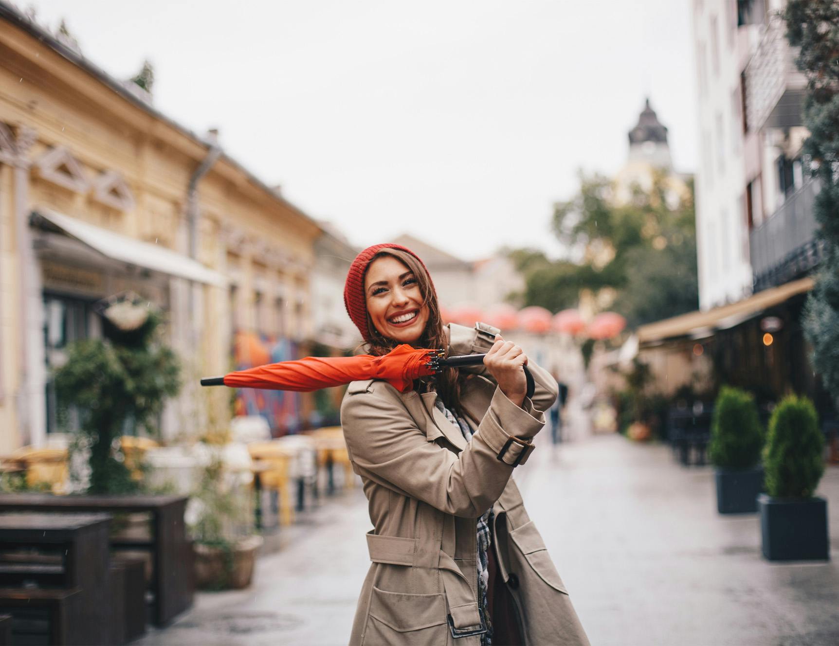 on a stroll with an umbrella