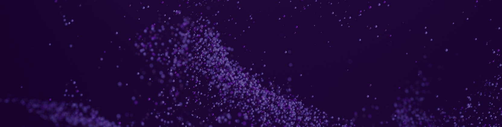 A deep purple background with clusters of small, glowing particles scattered across, creating the effect of floating dust or stars in a cosmic scene.