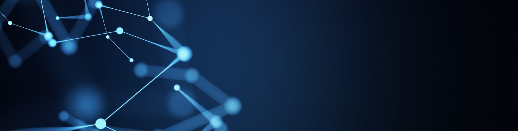 Abstract blue digital network with connected nodes and lines, representing a complex and evolving healthcare ecosystem.