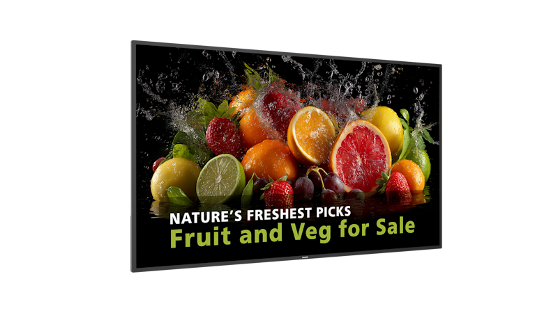Philips 65bdl5050d 5000 series d-line | 65″ 4k uhd | android 14 | 600 cd/m² | wi-fi 6 in bluetooth | digital signage zaslon 2 Philips 65bdl5050d digital signage zaslon stranski pogled z vsebino
