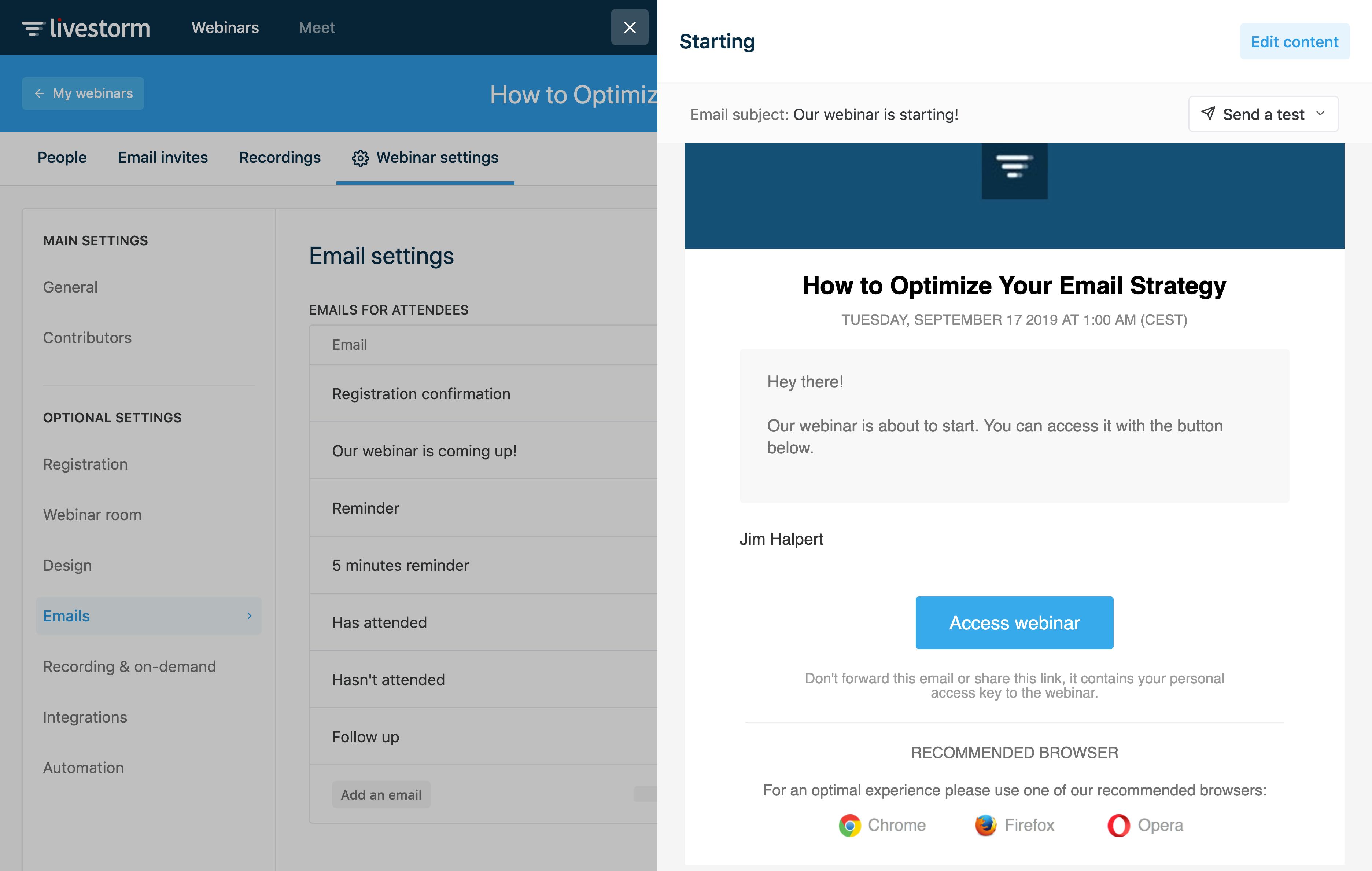 5 min warning email