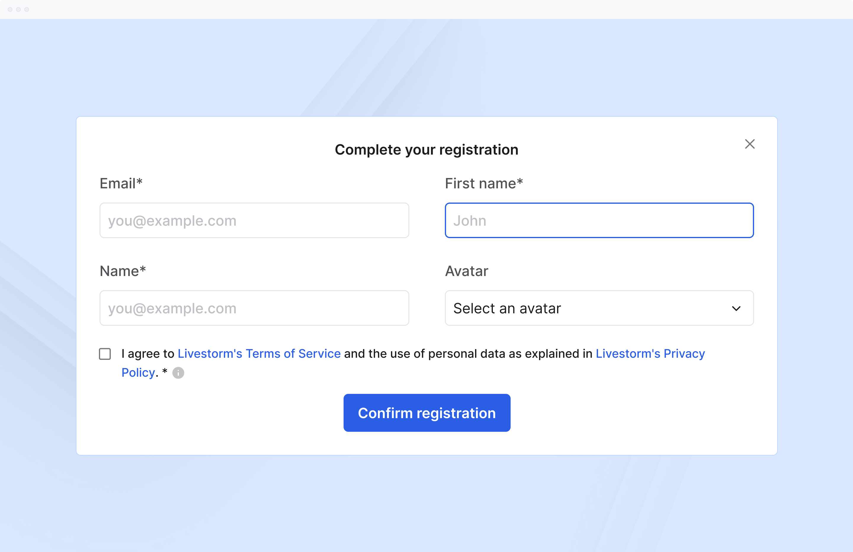 Registration form webinar Livestorm