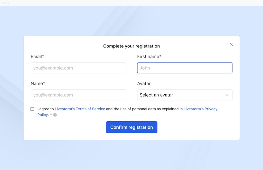 Registration form webinar Livestorm