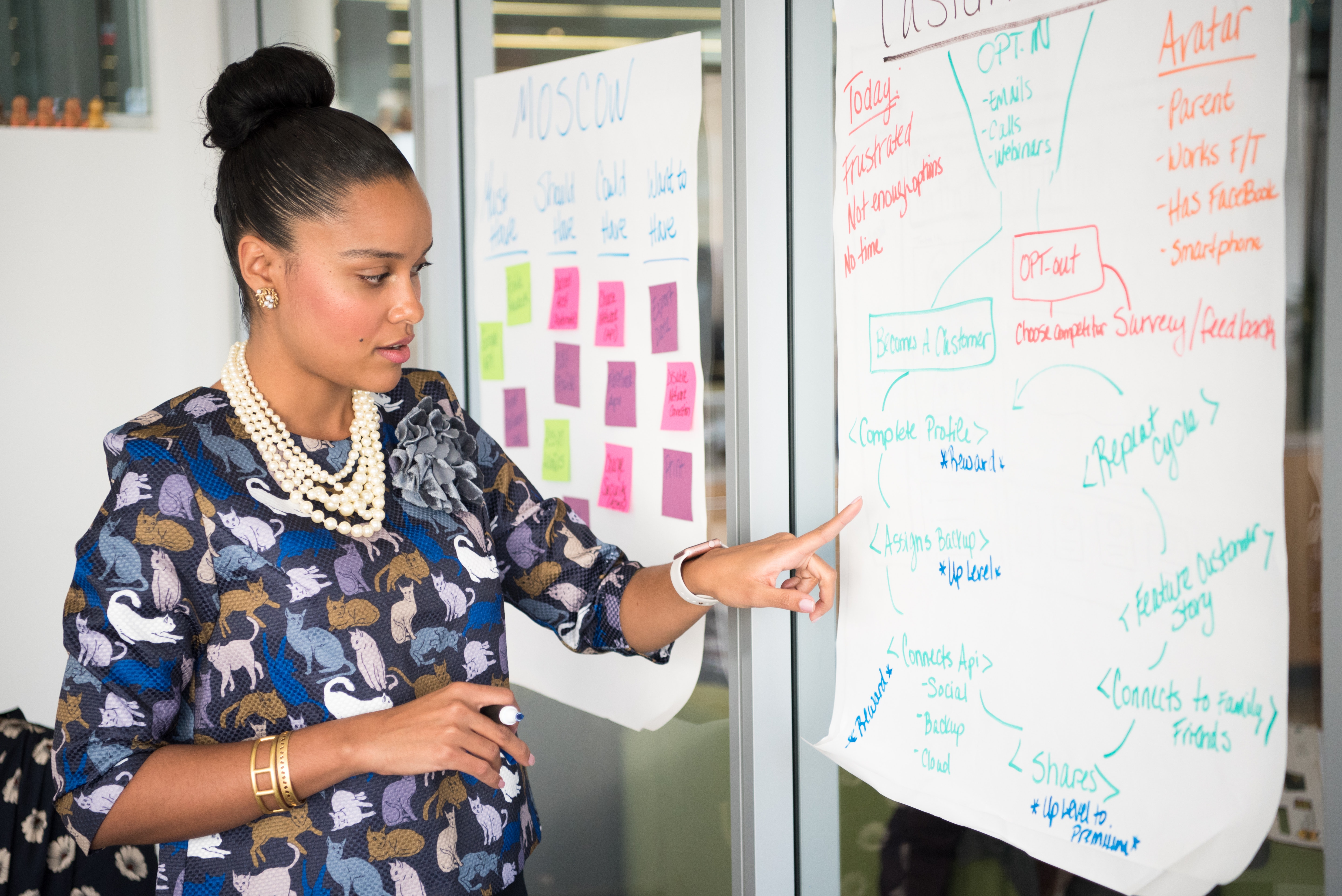 young woman using a whiteboard