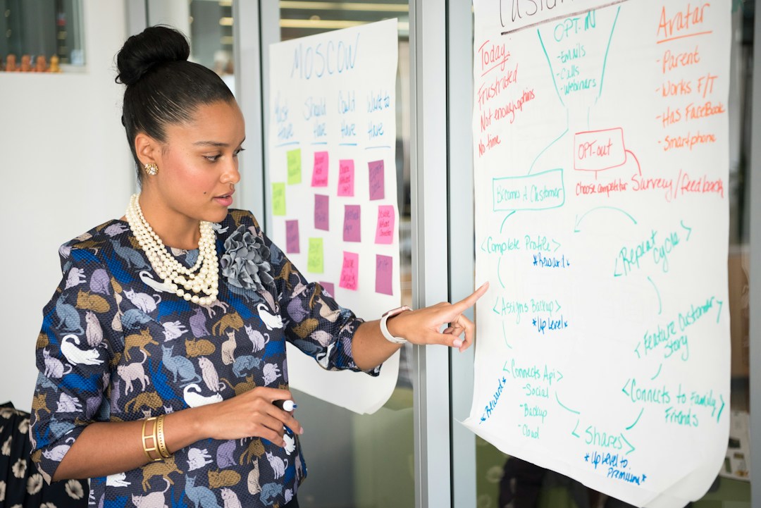 young woman using a whiteboard