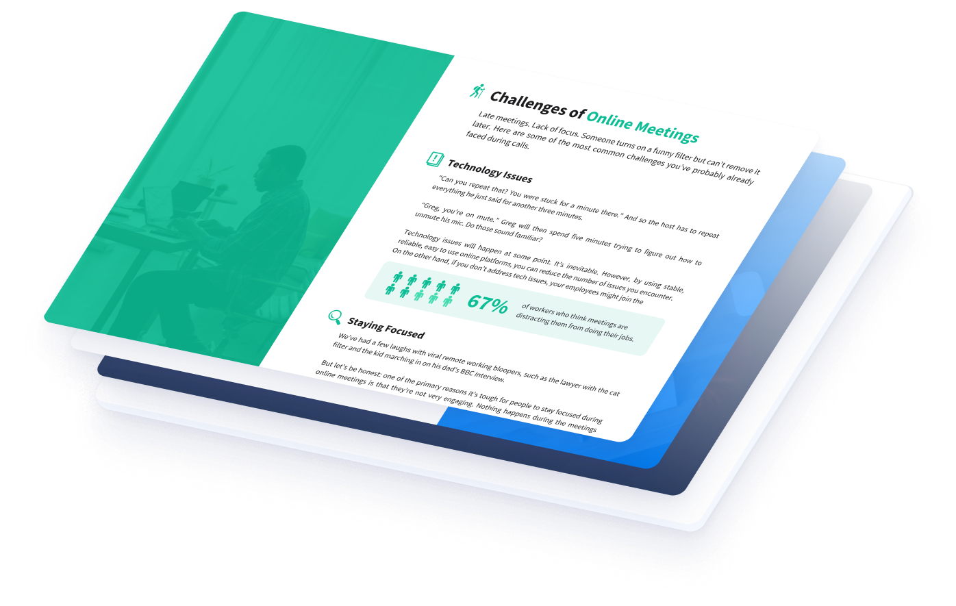 3D preview of the ebook green photo, challenges of online meetings