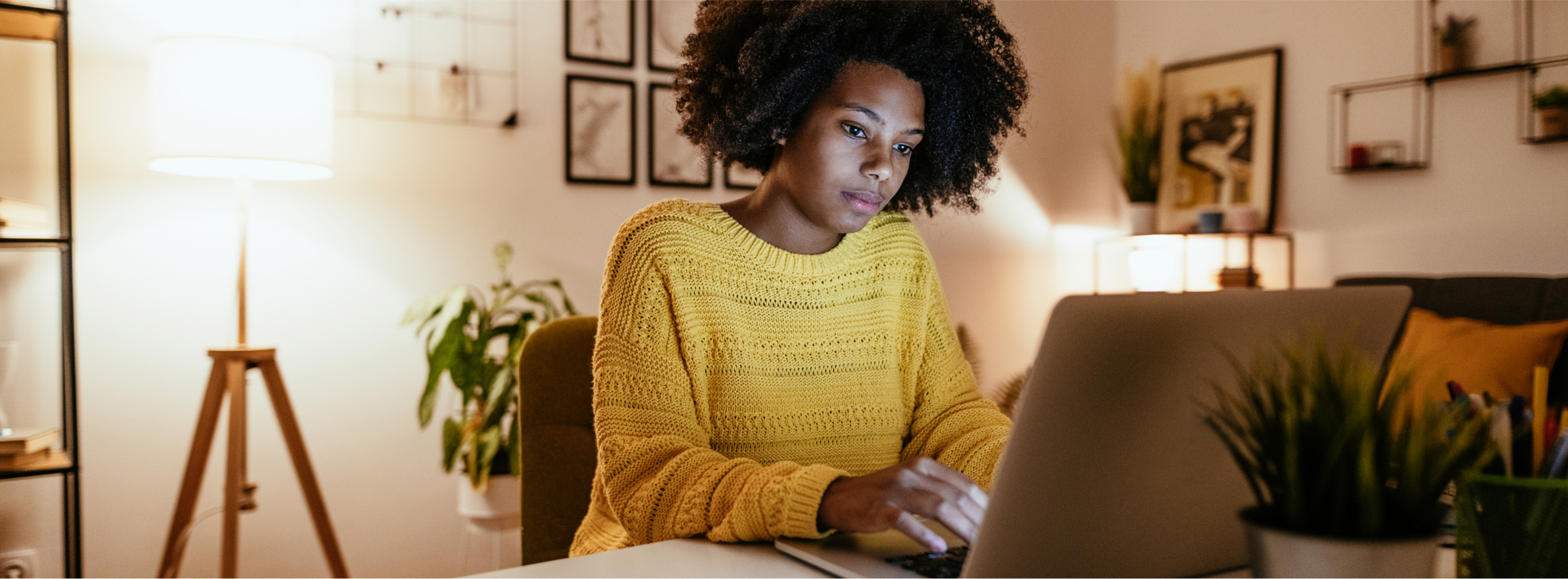 young woman working at home