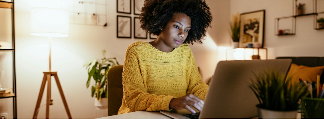 young woman working at home