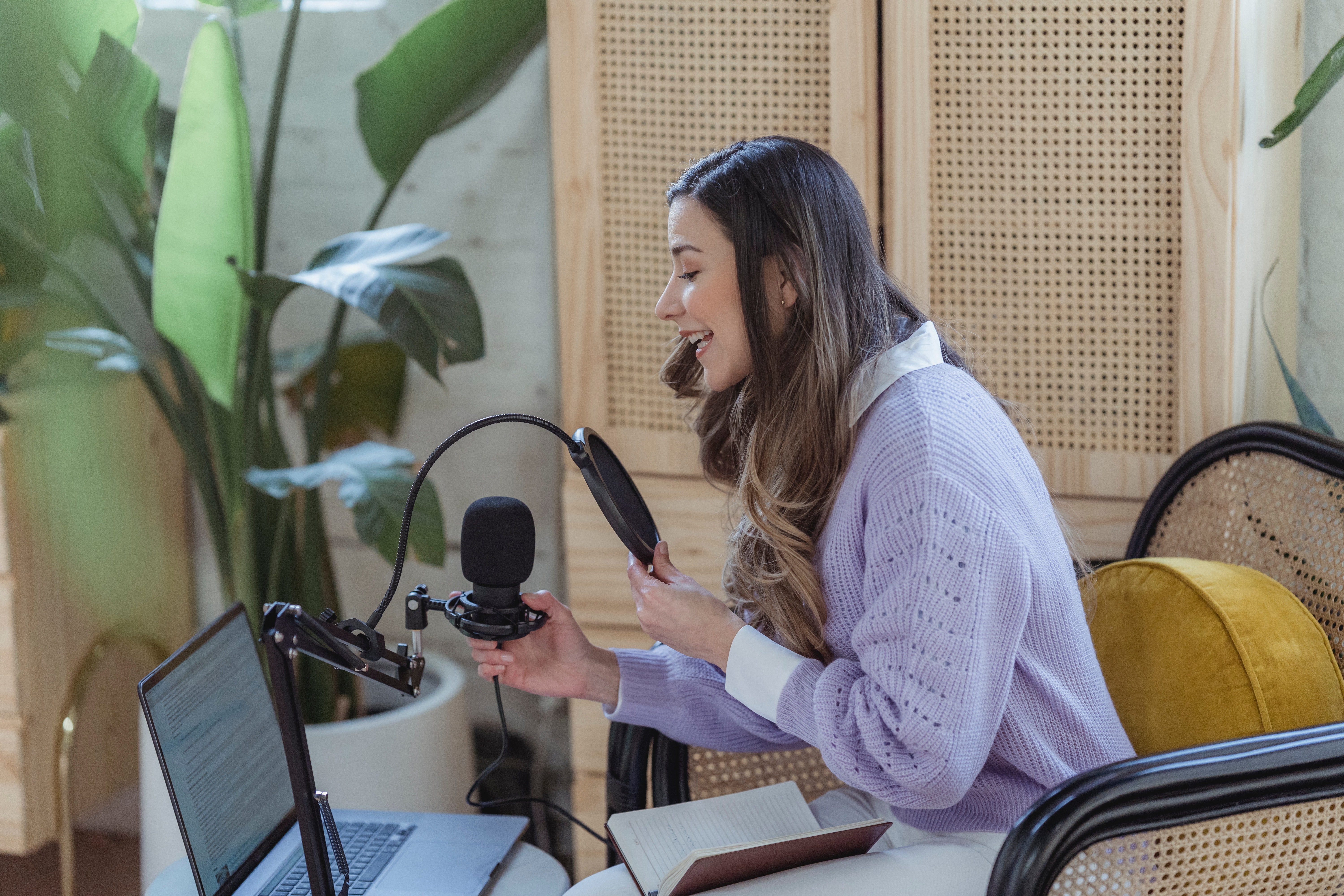 woman speaking in a microphone
