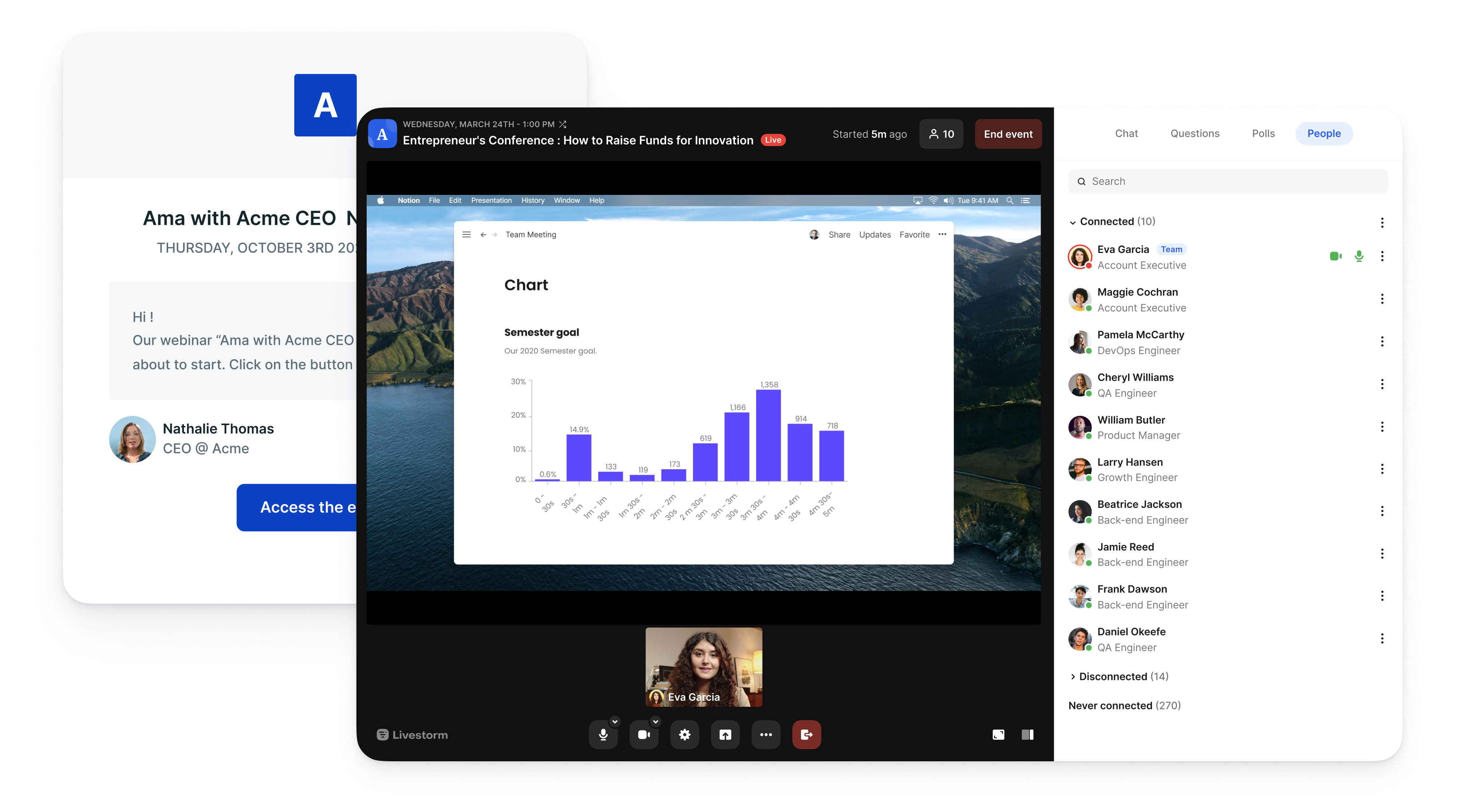 Sala de eventos Livestorm y recordatorio de email