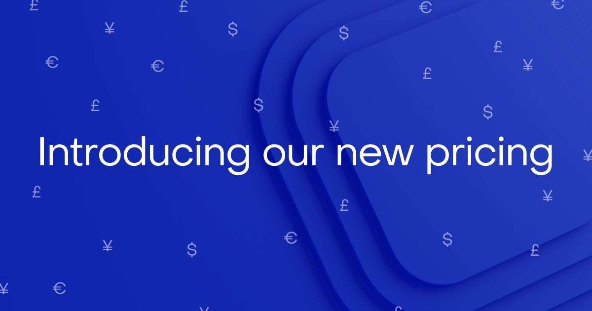 test on a blue field saying "introducing our new pricing"