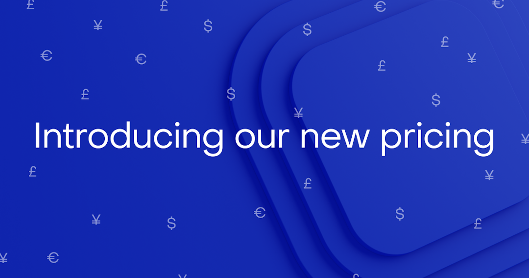test on a blue field saying "introducing our new pricing"