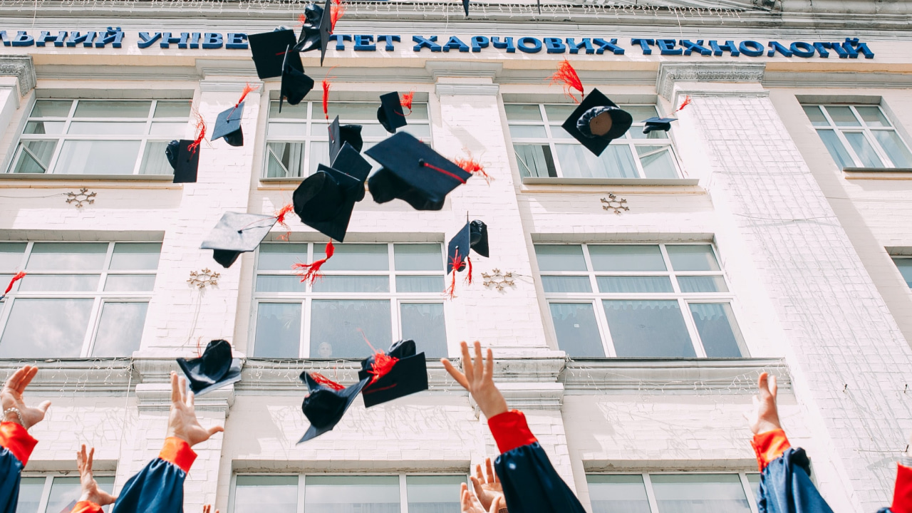 Virtual background graduation hats celebration