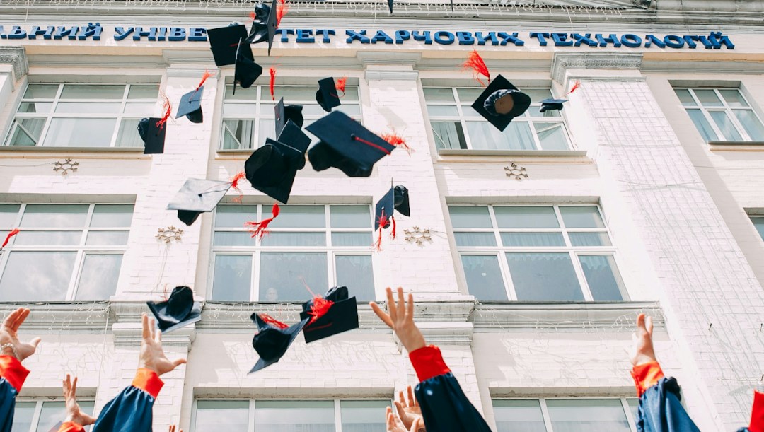 Virtual background graduation hats celebration