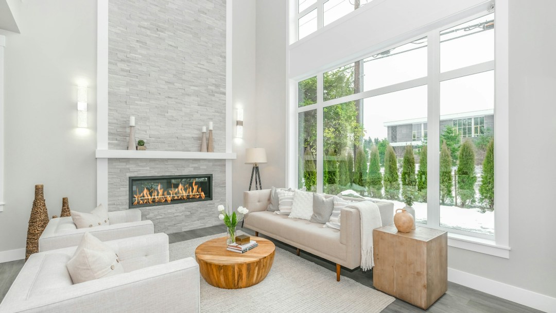 Fondo virtual de sala de estar con chimenea