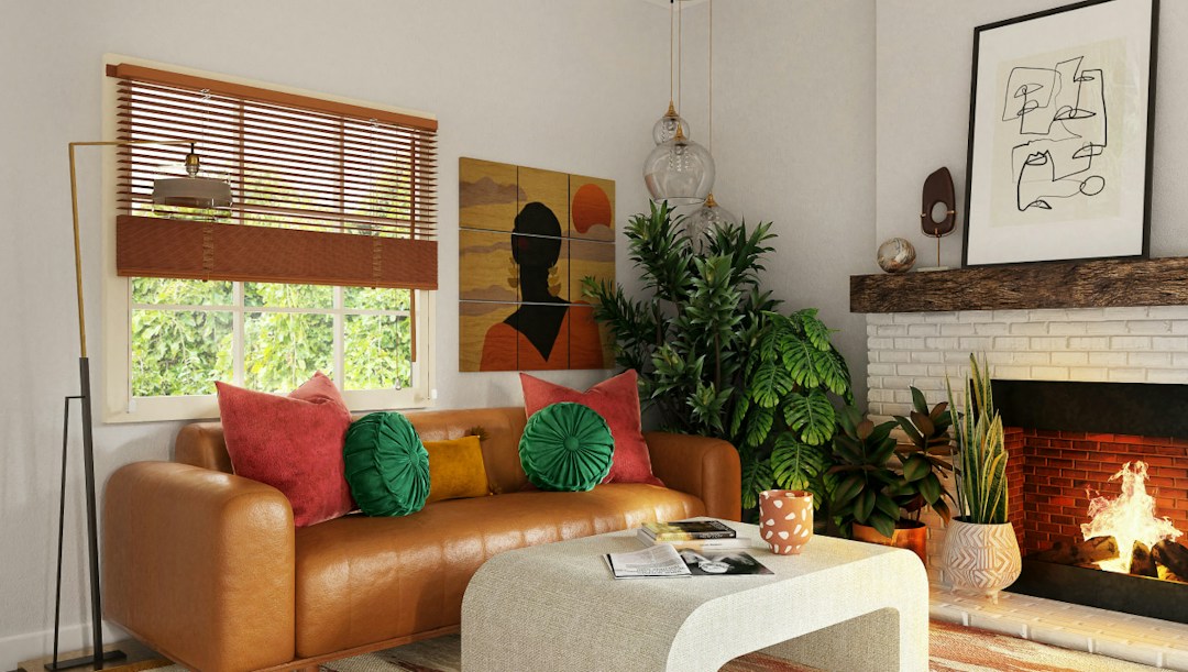 Virtual background living room with fireplace