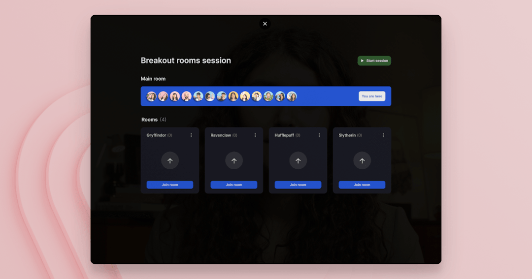 Asistentes a la reunión dividiéndose en diferentes grupos usando la plataforma virtual de aprendizaje Livestorm