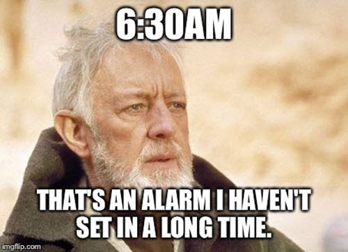 Waking up early for  virtual conference meme