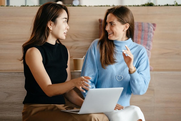 Two women participating in virtual workshop