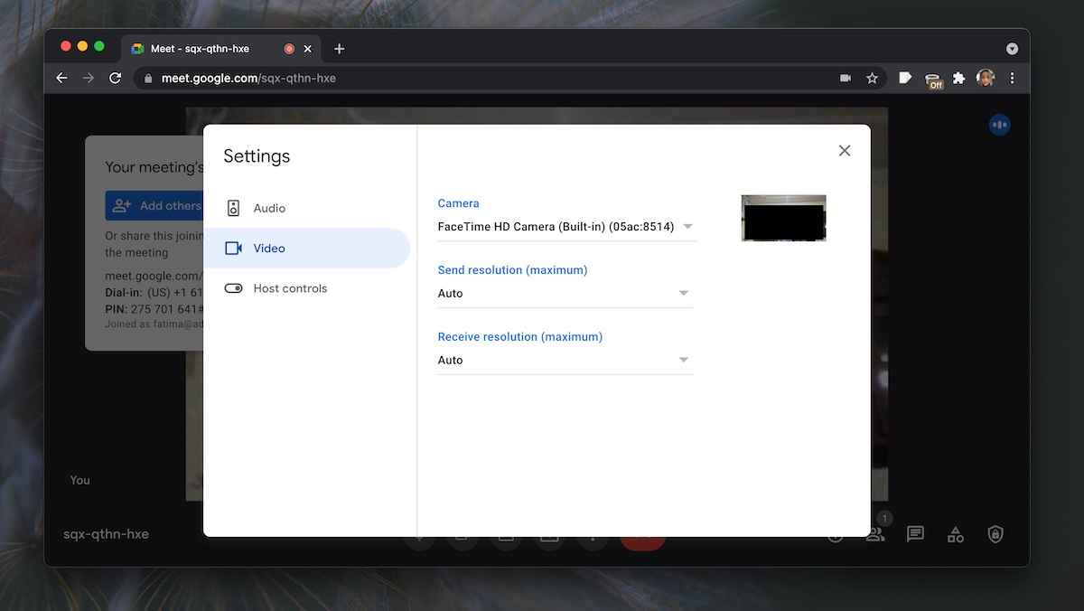Google Meet camera test for video conferencing