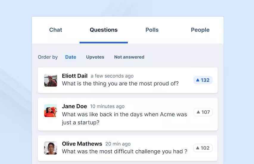 Livestorm’s questions tab virtual interview tips