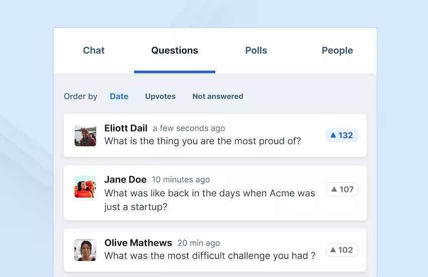 Livestorm’s questions tab virtual interview tips
