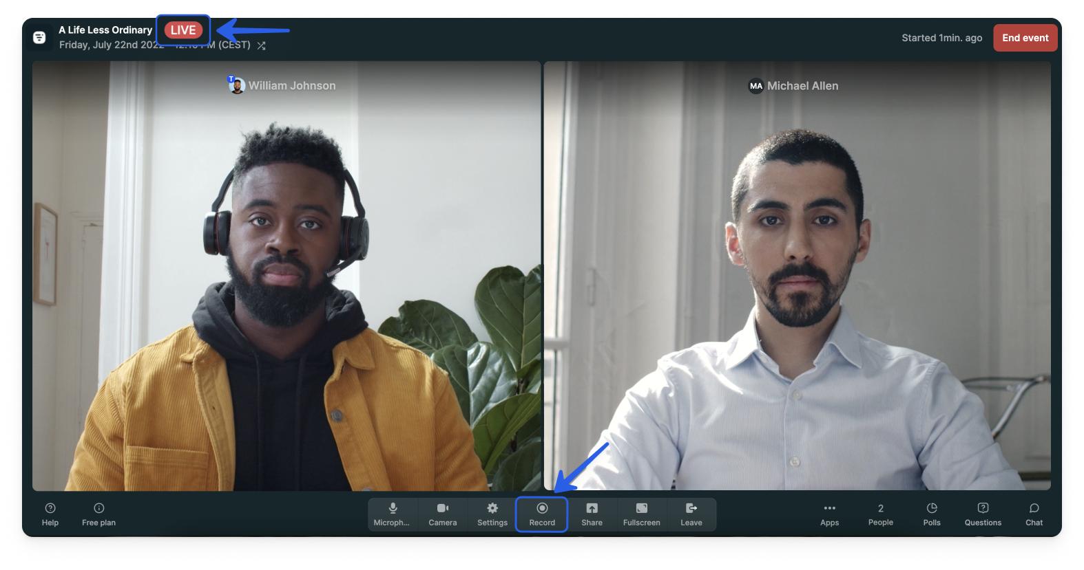 Livestorm webinar recording icons