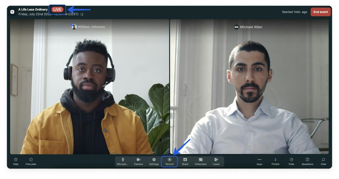 Livestorm webinar recording icons