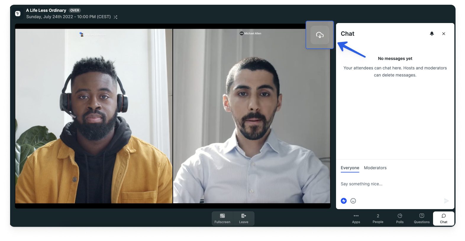 Livestorm download webinar recording button